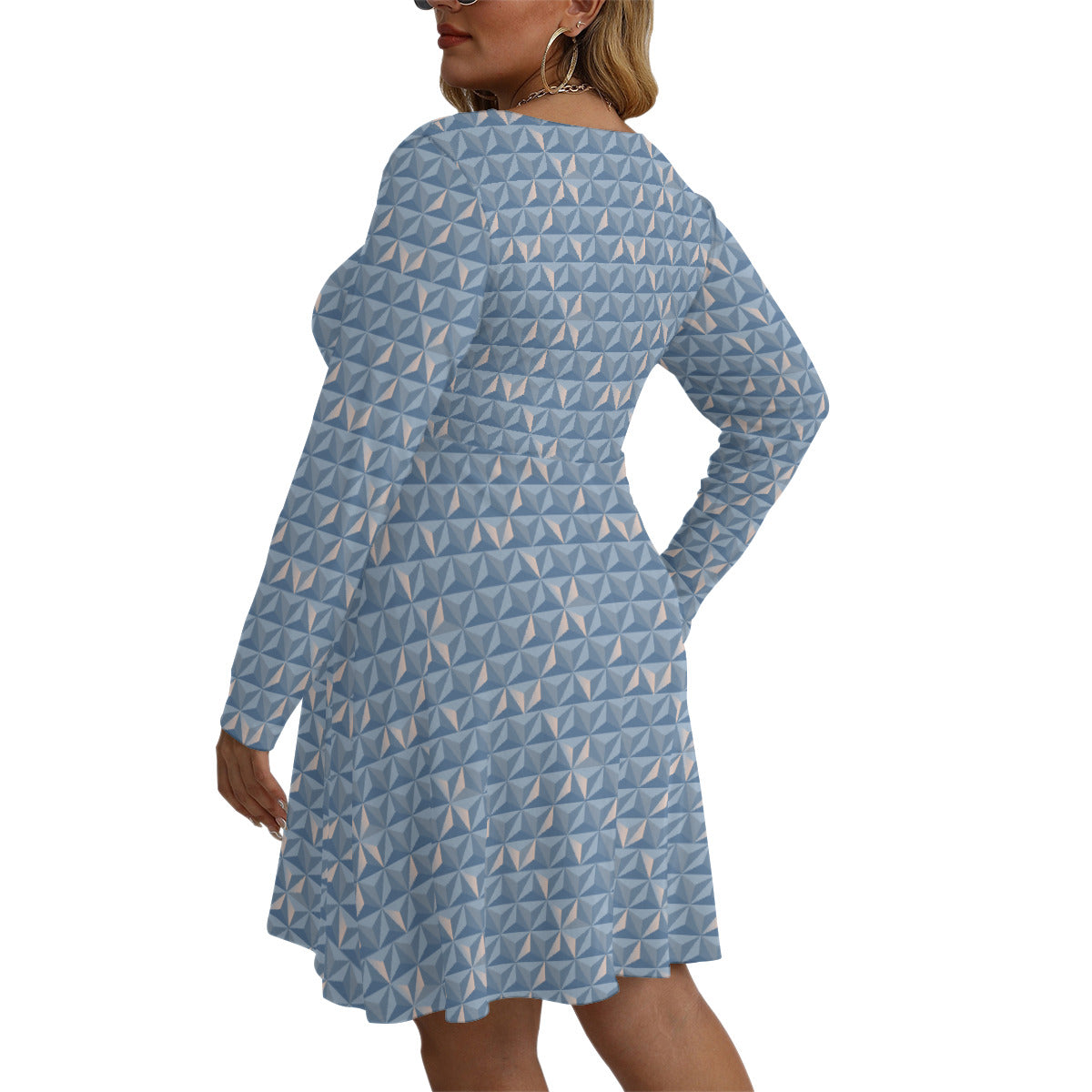 World Traveler Plus Size Women's V-neck Long Sleeve Dress