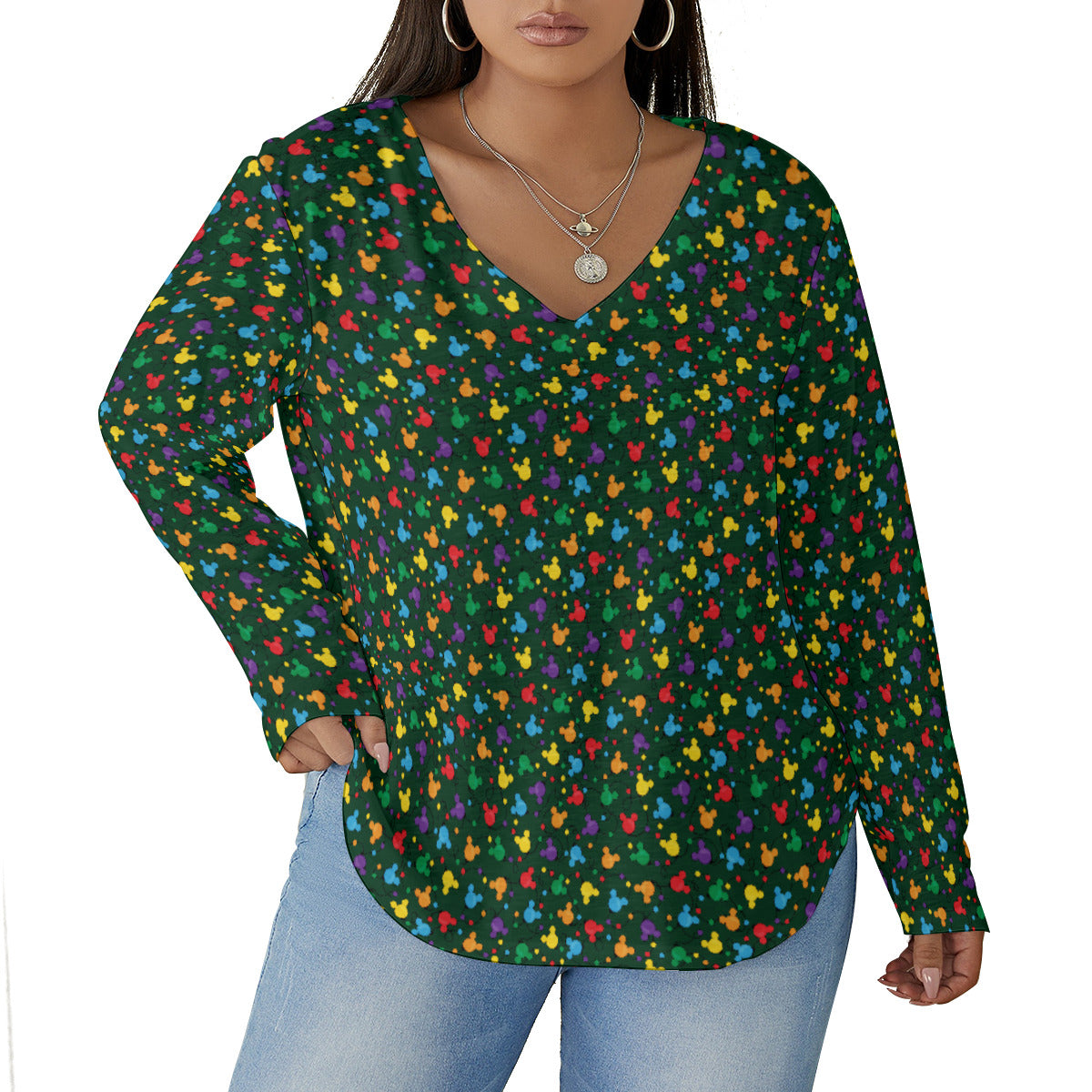 Christmas Lights Women's Plus Size V-Neck T-Shirt With Curved Hem