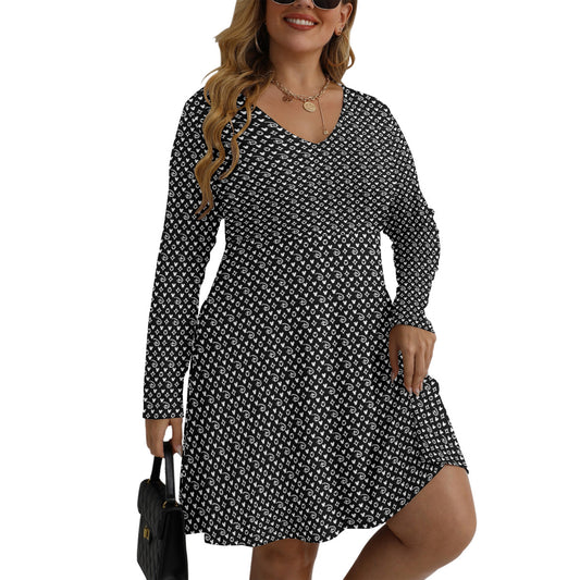 Designer Plus Size Women's V-neck Long Sleeve Dress