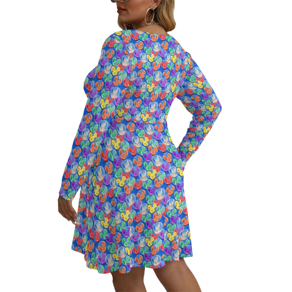 Balloon Collector Plus Size Women's V-neck Long Sleeve Dress