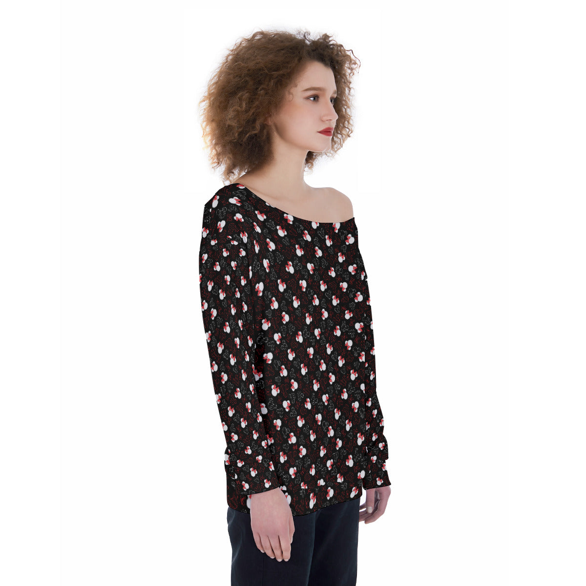 Mickey And Minnie Dots Oversized Women's Off-Shoulder Sweatshirt
