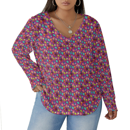 Ice Cream Women's Plus Size V-Neck T-Shirt With Curved Hem