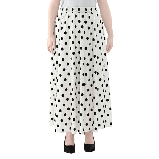 White With Black Polka Dots Women's Maxi Chiffon Skirt