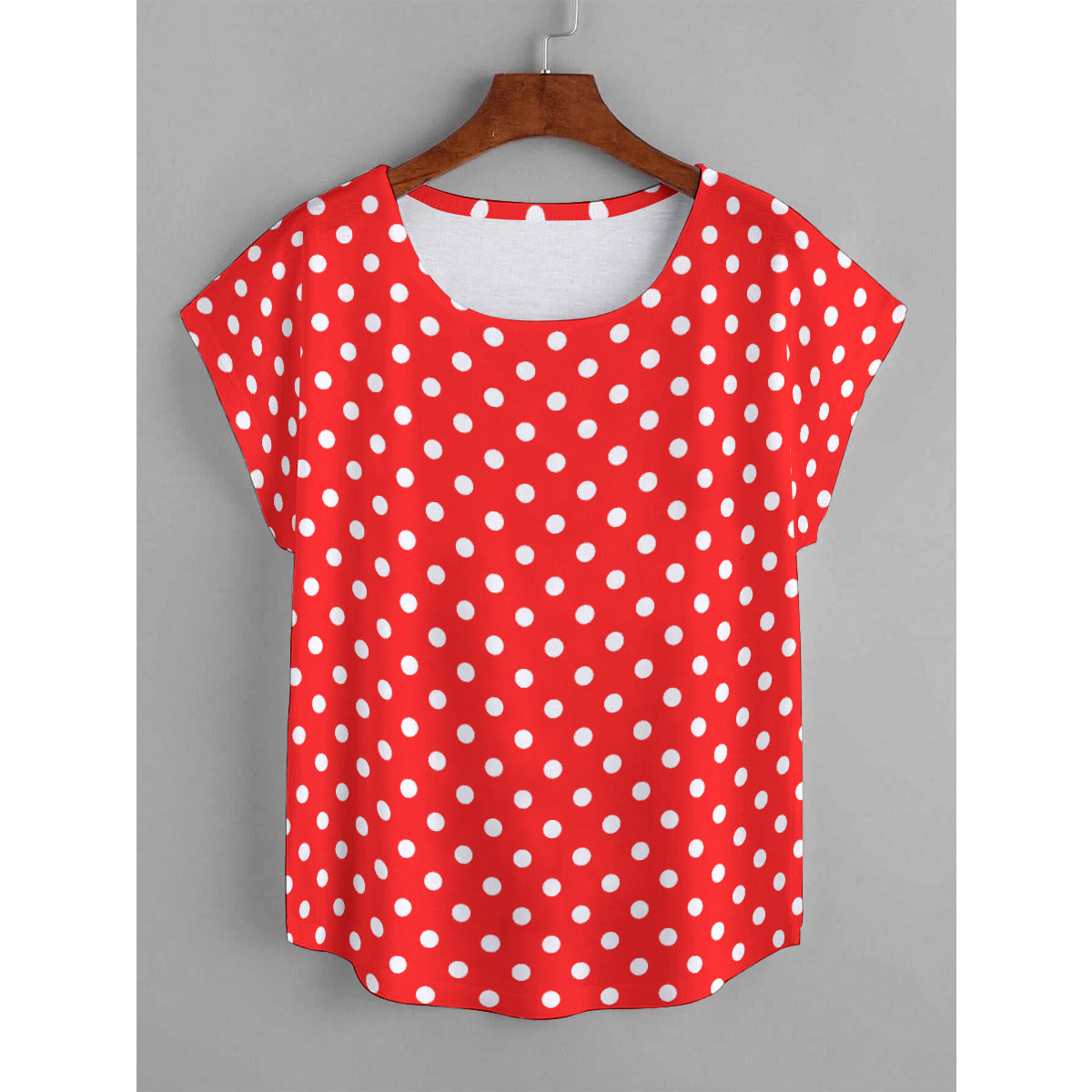 Red With White Polka Dots Plus Size Women's Curved Hem T-shirt