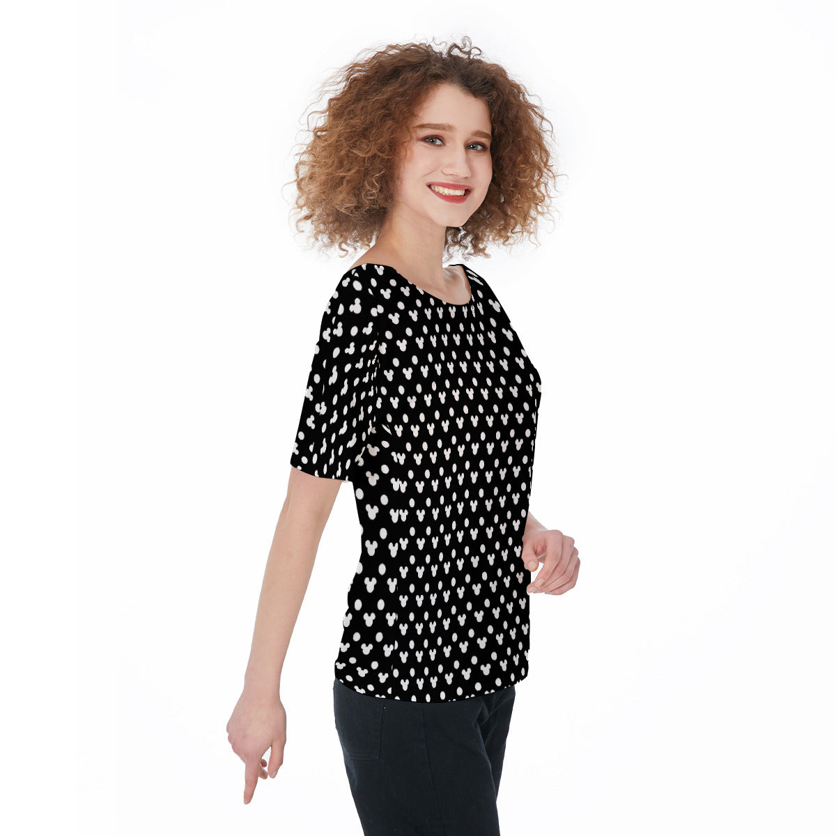 Black With White Mickey Polka Dots Women's T-Shirt