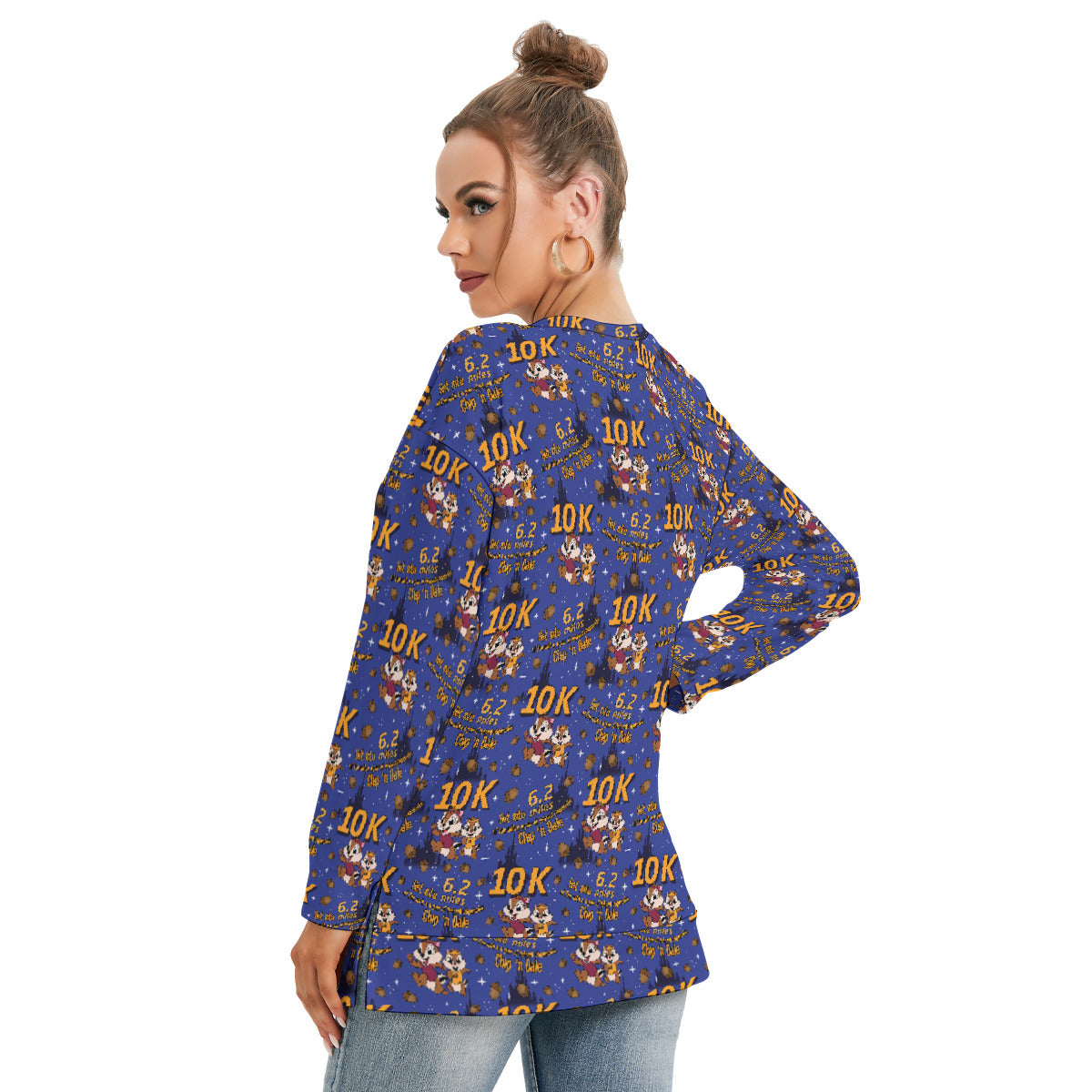 Chip And Dale 10K Women's Side Split O-neck Sweatshirt With Pockets