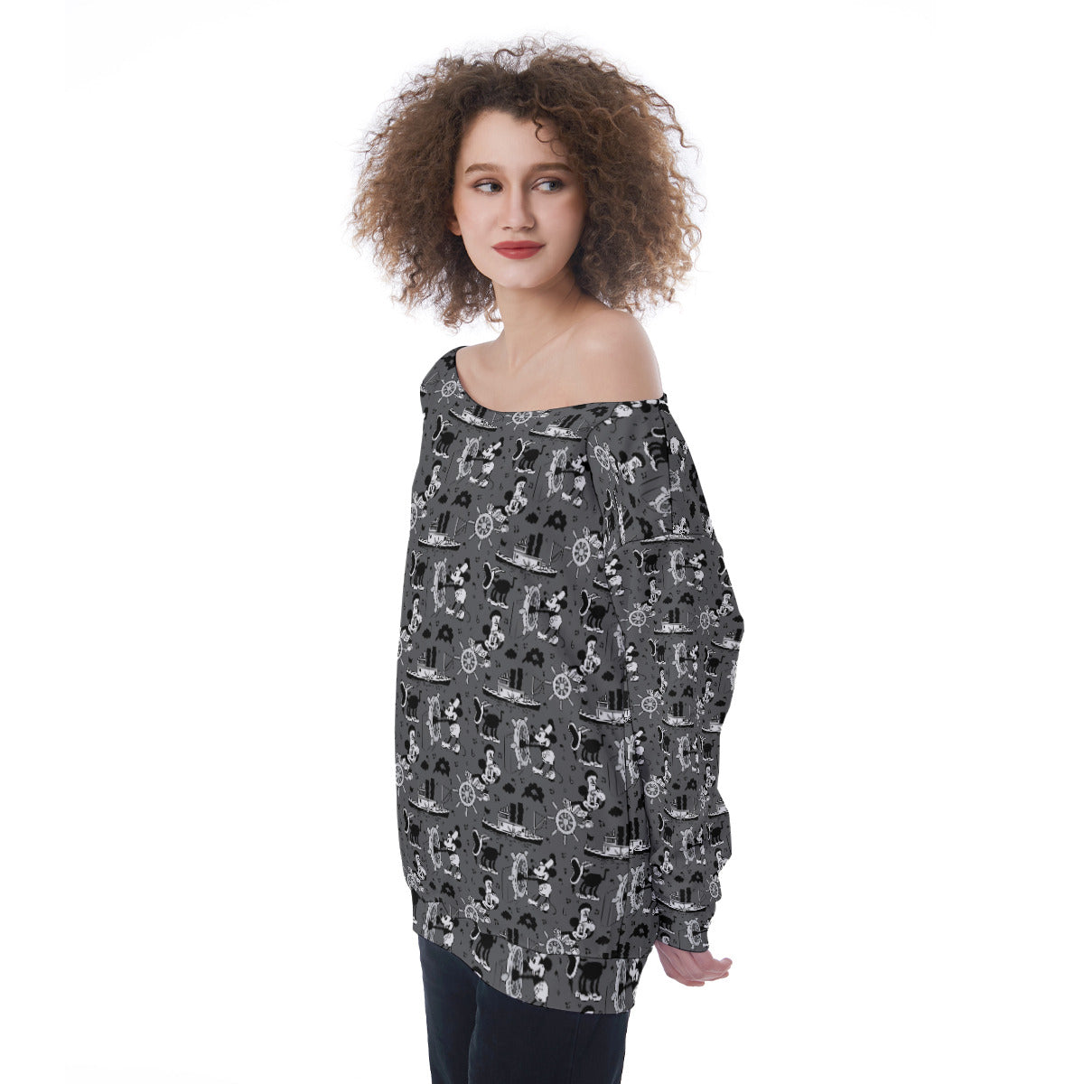 Steamboat Mickey Oversized Women's Off-Shoulder Sweatshirt