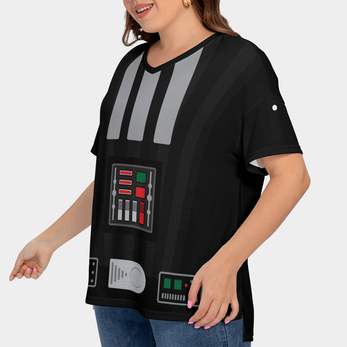 Star Wars Darth Vader Women's Plus Size Short Sleeve T-shirt With Sleeve Loops