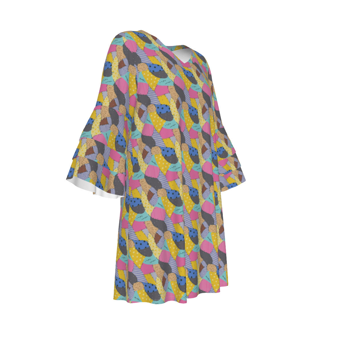 Sally's Dress Women's Stacked Ruffle Sleeve Dress