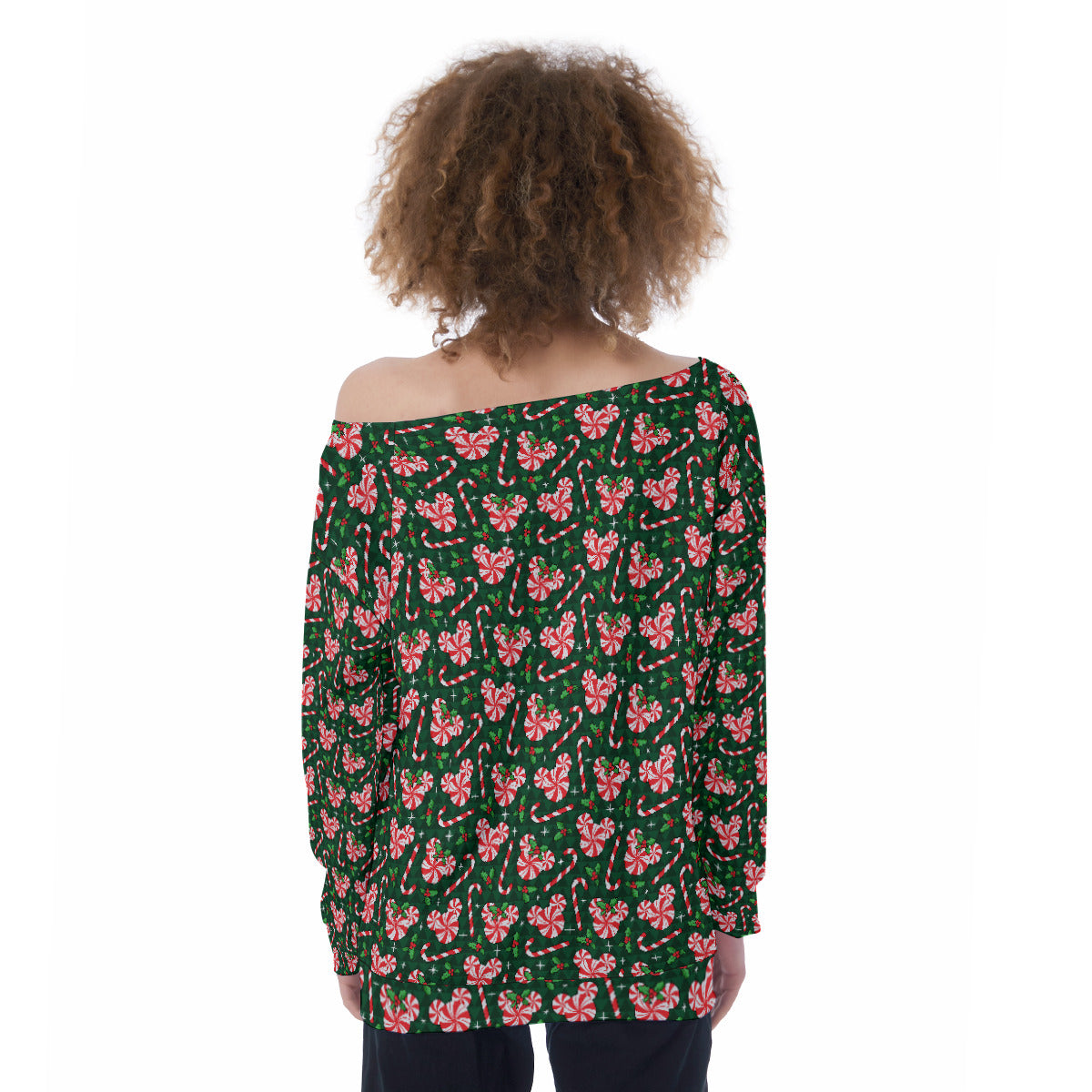 Christmas Peppermint Oversized Women's Off-Shoulder Sweatshirt