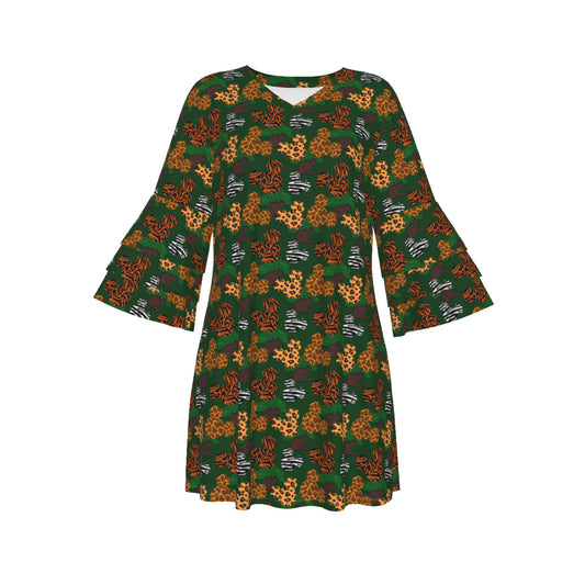 Animal Prints Women's Stacked Ruffle Sleeve Dress