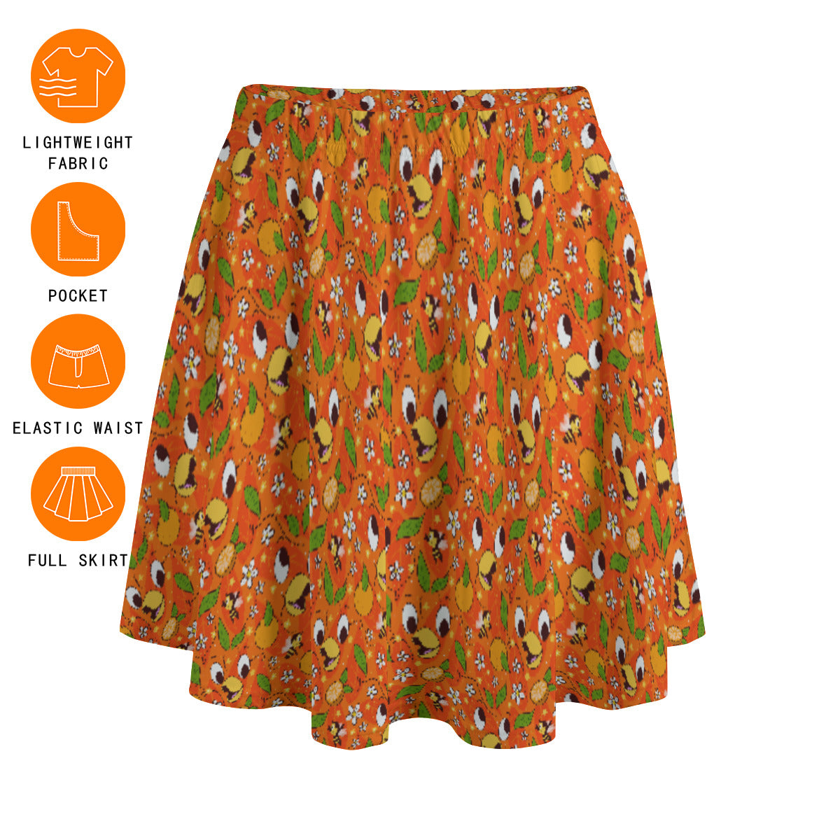 Orange Bird Women's Skirt With Pockets