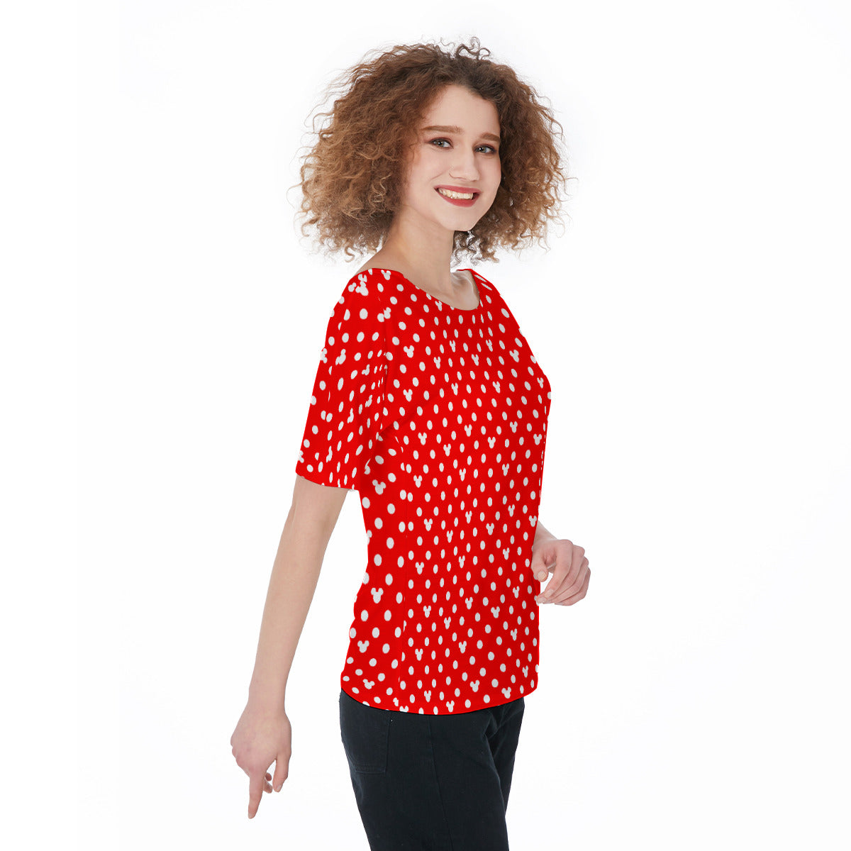 Red With White Mickey Polka Dots Women's T-Shirt