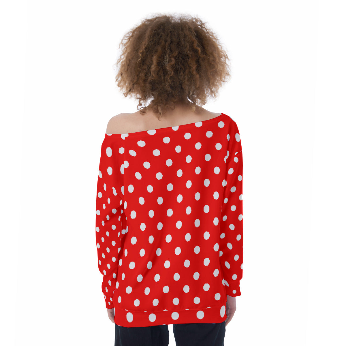 Red With White Polka Dots Oversized Women's Off-Shoulder Sweatshirt