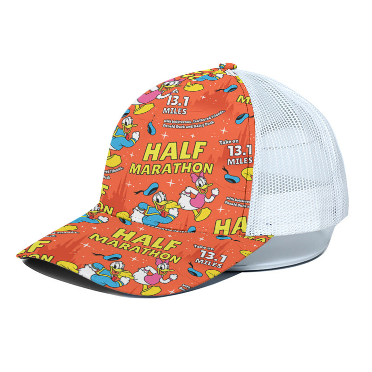 Donald And Daisy Half Maratohon Unisex Trucker Hat With White Half Mesh