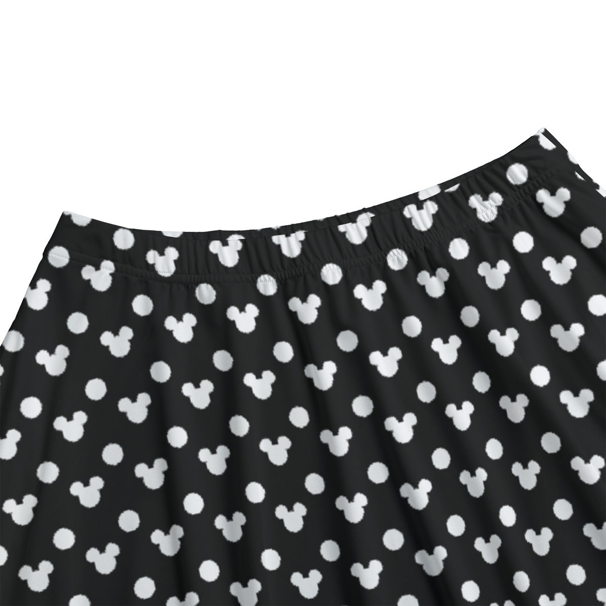 Black With White Mickey Polka Dots Women's Long Maxi Skirt With Pockets