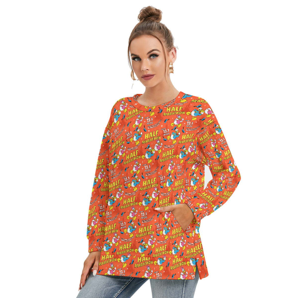 Donald And Daisy Half Marathon Women's Side Split O-neck Sweatshirt With Pockets