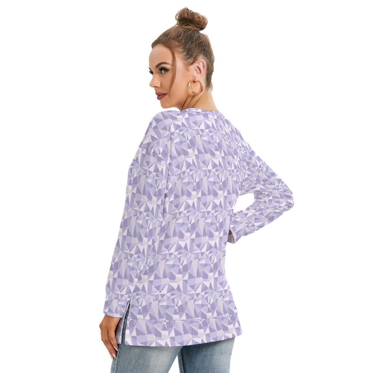 Purple Wall Women's Side Split O-neck Sweatshirt With Pockets