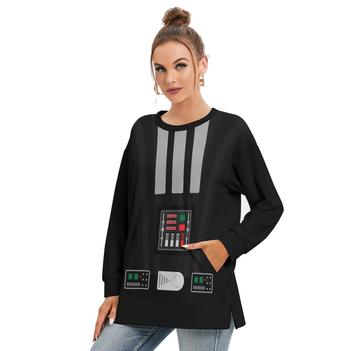 Star Wars Darth Vader Women's Side Split O-neck Sweatshirt With Pockets