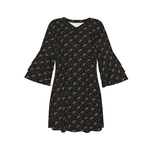 Christmas Women's Stacked Ruffle Sleeve Dress