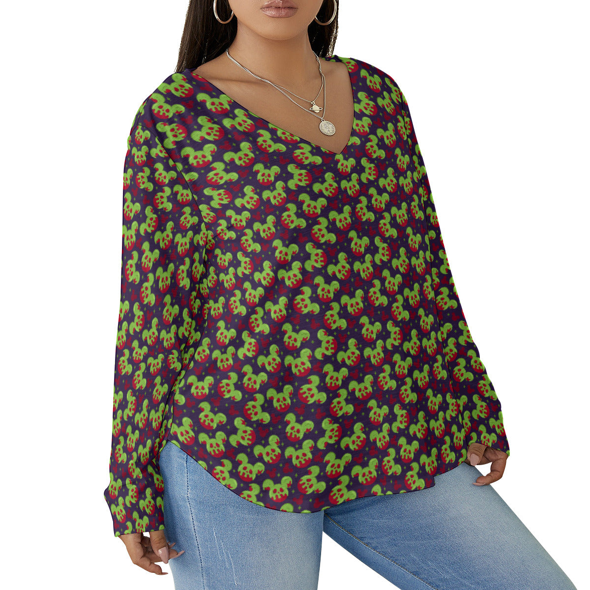 Magical Evil Apple Women's Plus Size V-Neck T-Shirt With Curved Hem