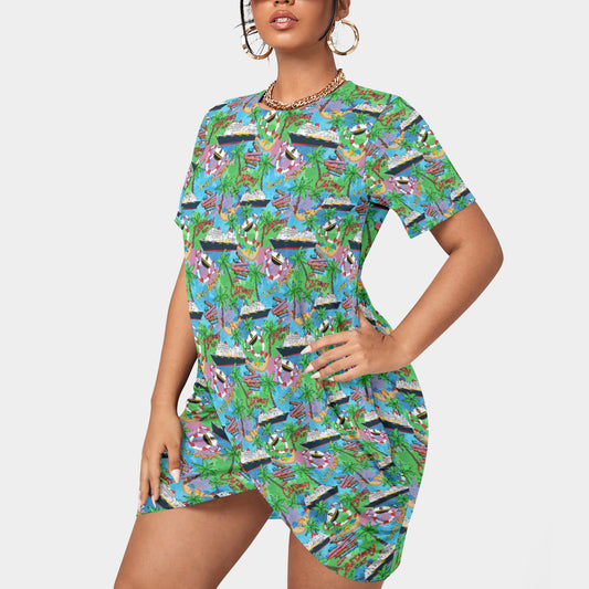 Let's Cruise Women’s Plus Size Stacked Hem Dress With Short Sleeve