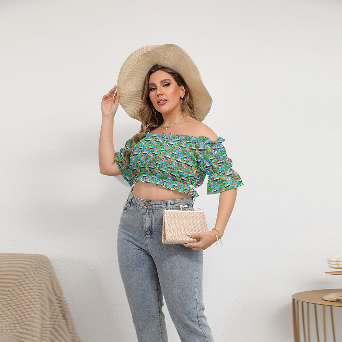 Let's Cruise Women's Off-Shoulder Cropped Top With Short Puff Sleeve