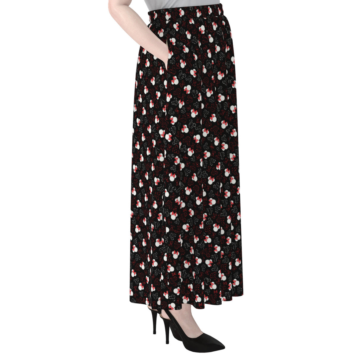 Mickey And Minnie Dots Women's Maxi Chiffon Skirt - Ambrie