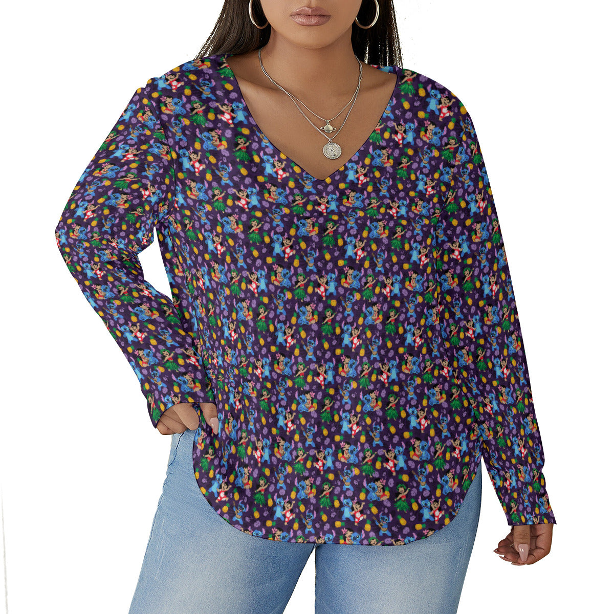 Island Friends Women's Plus Size V-Neck T-Shirt With Curved Hem