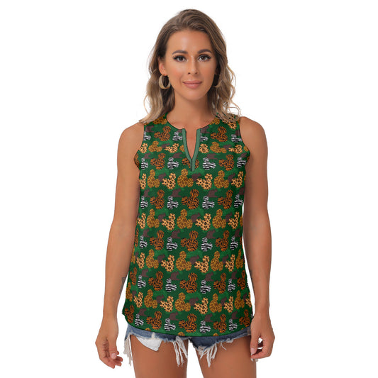 Animal Prints Women's Sleeveless V-Neck Top