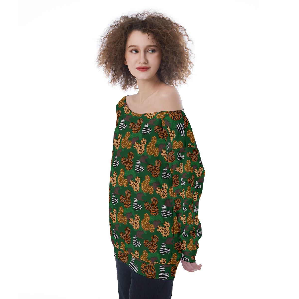 Animal Prints Oversized Women's Off-Shoulder Sweatshirt