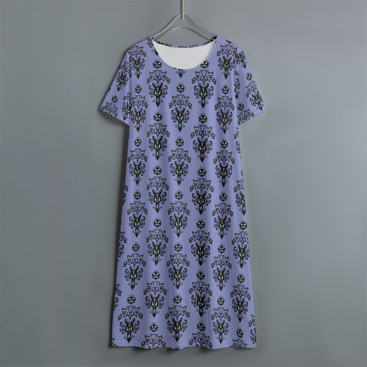 Haunted Mansion Wallpaper Women's Swing Dress With Short Sleeve