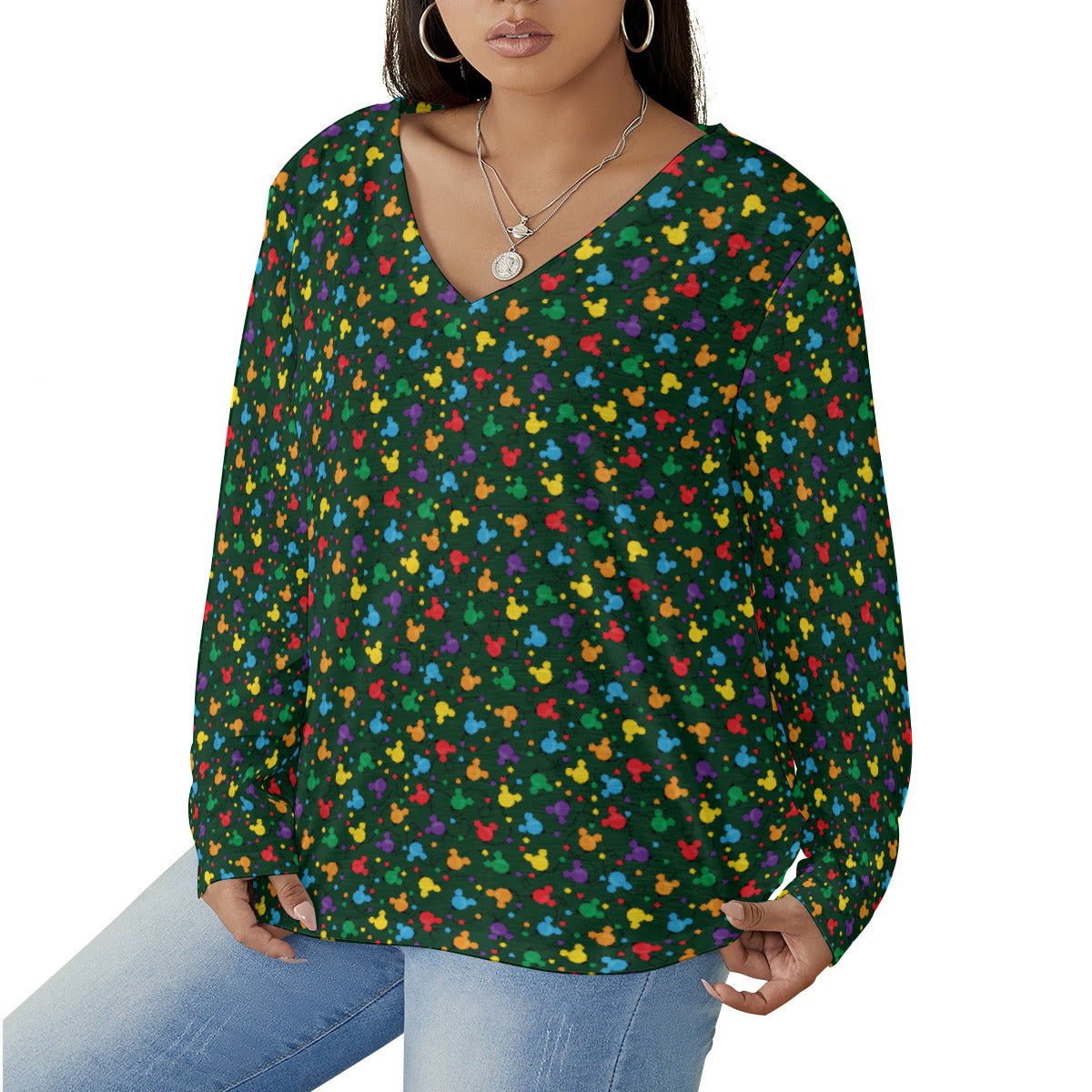 Christmas Lights Women's Plus Size V-Neck T-Shirt With Curved Hem