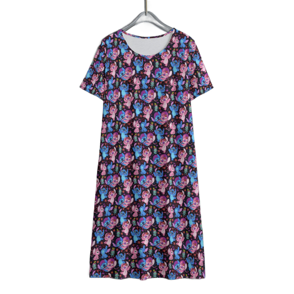 Disney Lilo And Stitch Angel Besties Women's Swing Dress With Short Sleeve