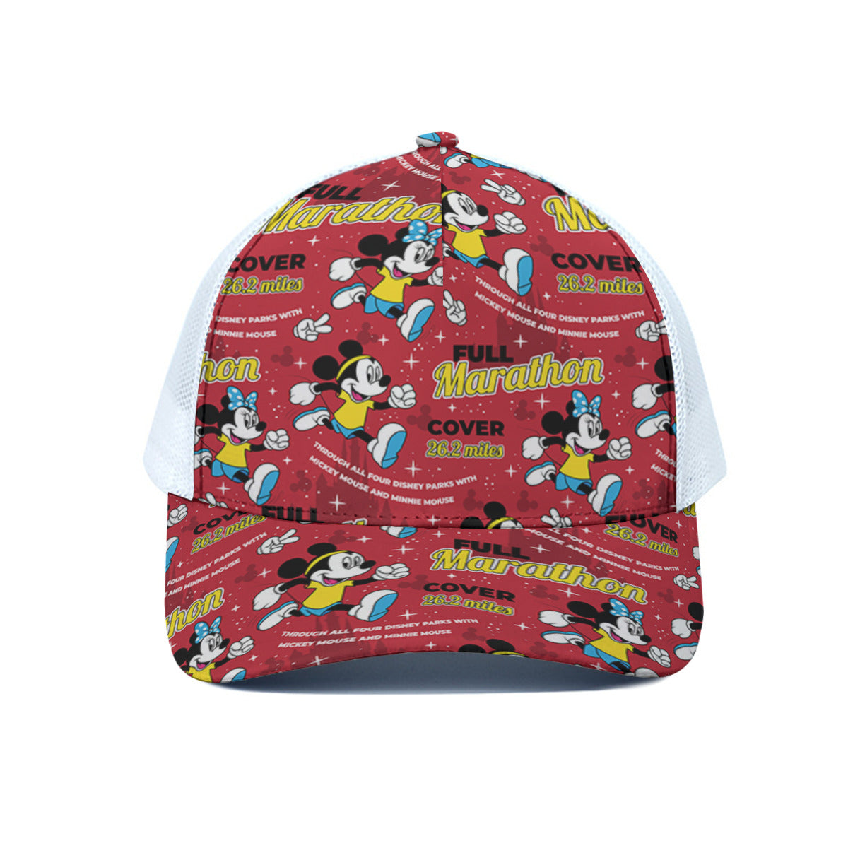 Mickey And Minnie Marathon Unisex Trucker Hat With White Half Mesh