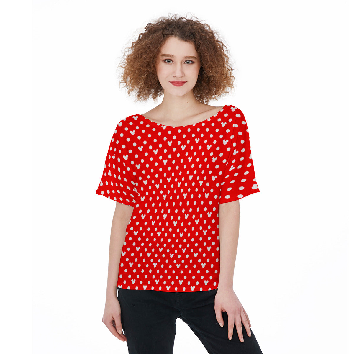 Red With White Mickey Polka Dots Women's T-Shirt