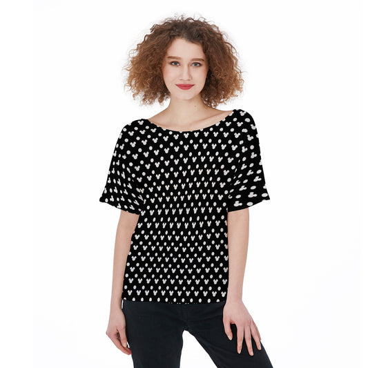 Black With White Mickey Polka Dots Women's T-Shirt