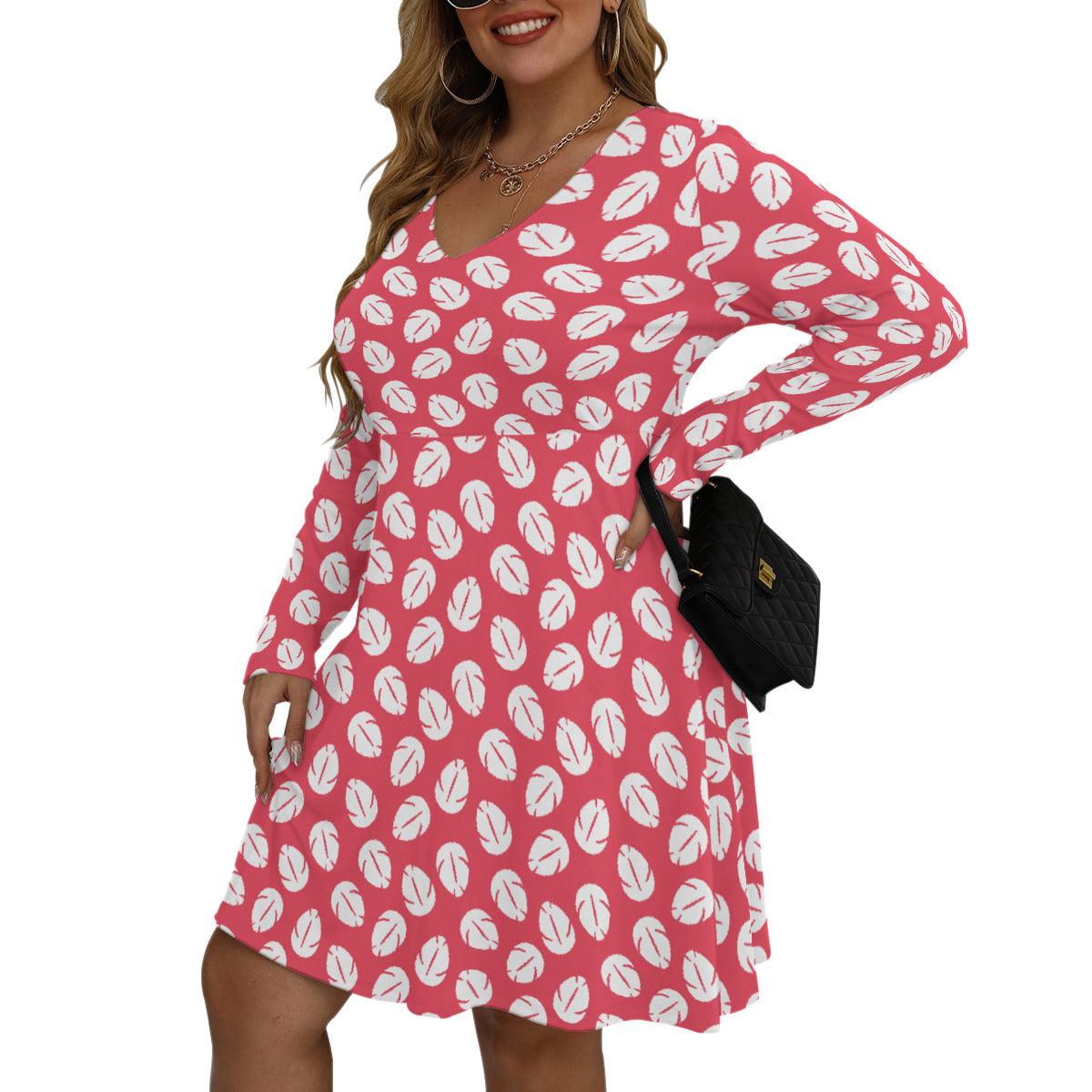 Lilo's Dress Plus Size Women's V-neck Long Sleeve Dress