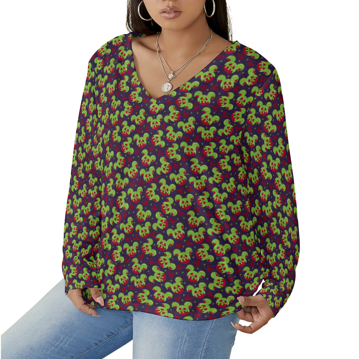 Magical Evil Apple Women's Plus Size V-Neck T-Shirt With Curved Hem