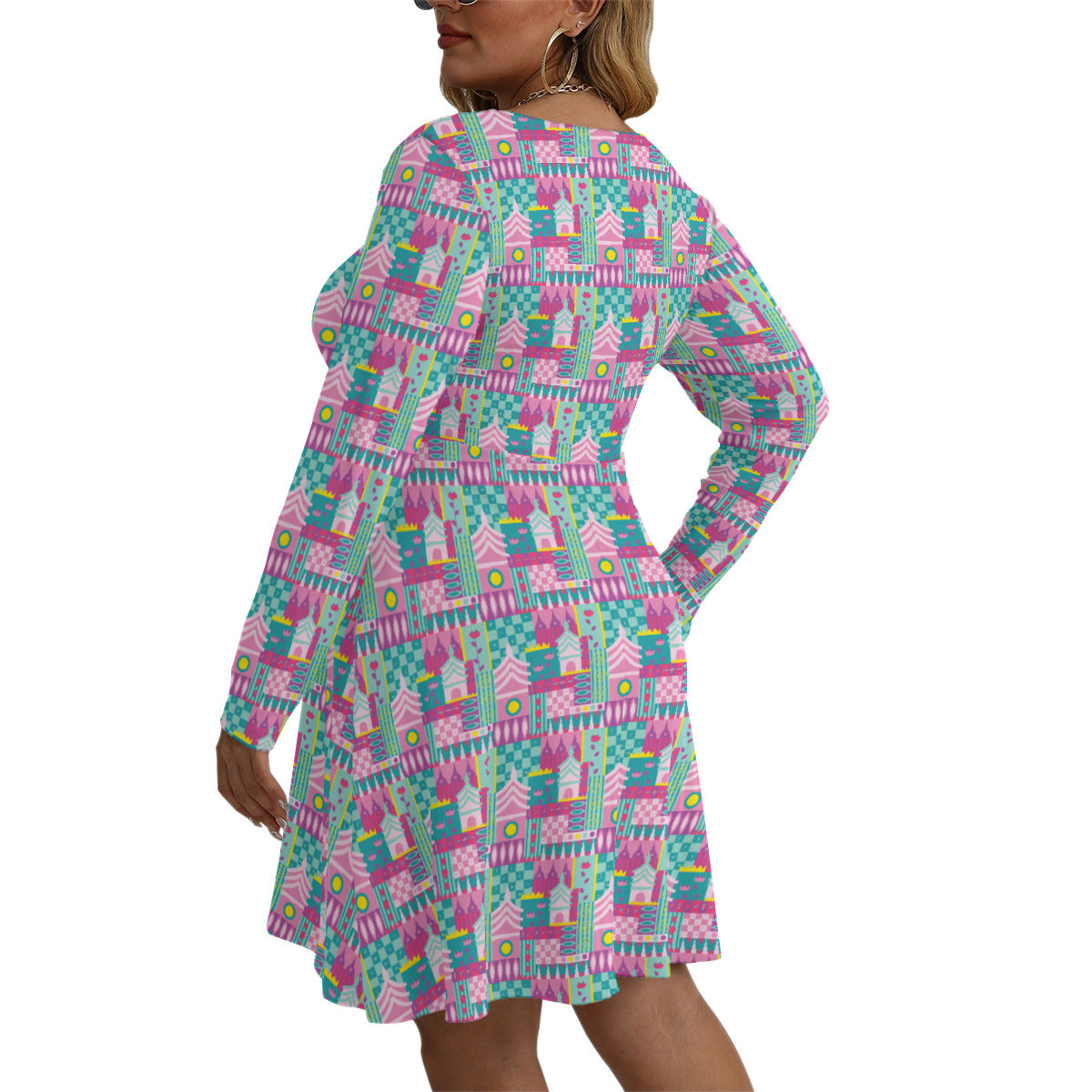 Small World Plus Size Women's V-neck Long Sleeve Dress