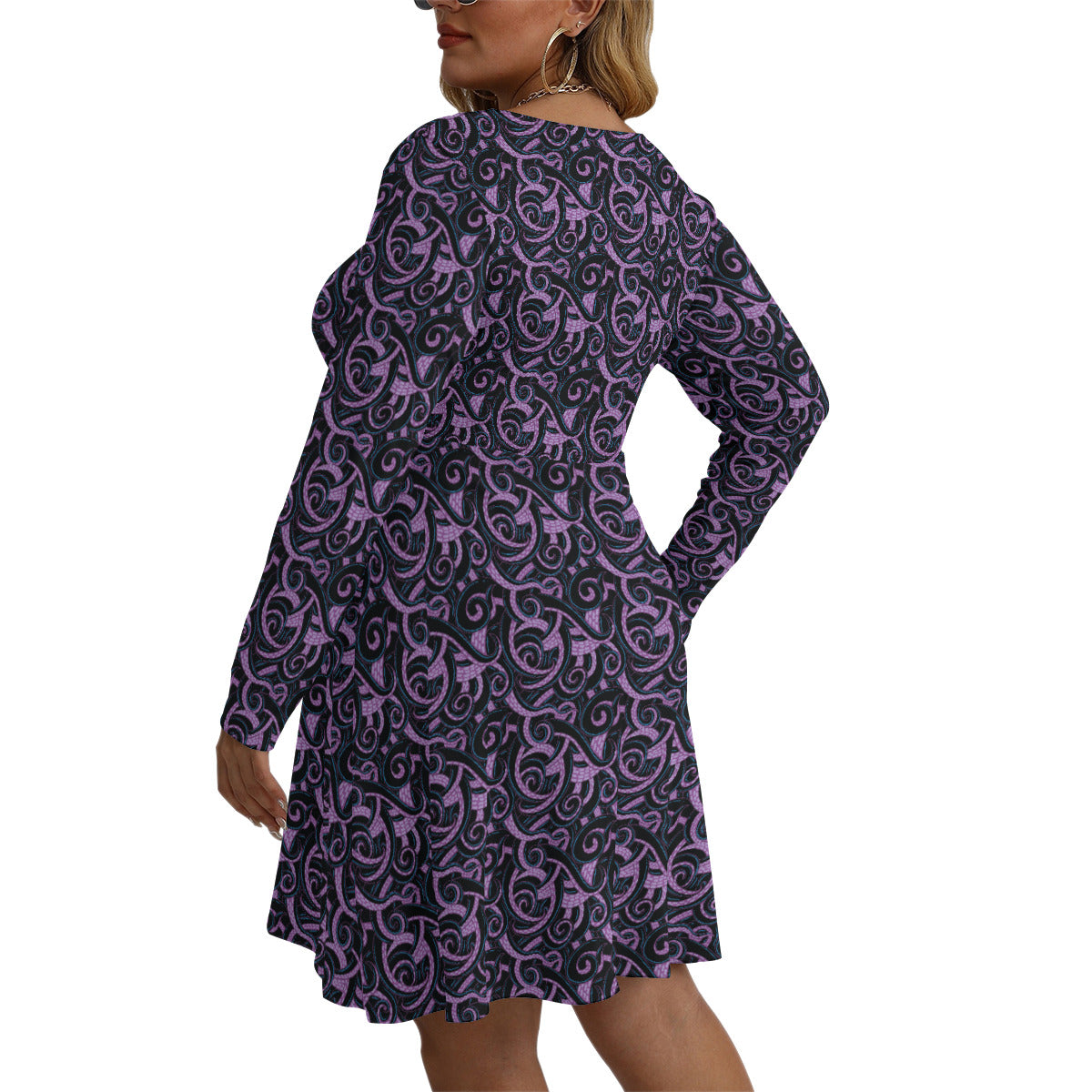 Ursula Tentacles Plus Size Women's V-neck Long Sleeve Dress