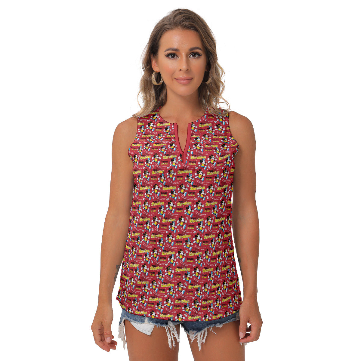 Mickey And Minnie Marathon All Over Print Women's Sleeveless V-Neck Top