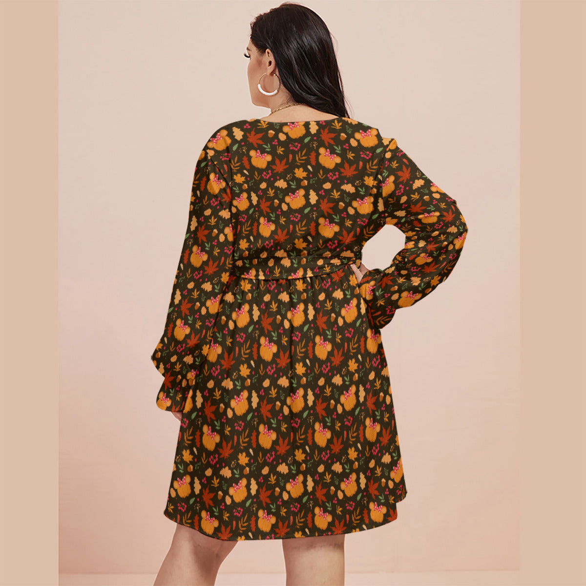 Fall Pumpkins Women's Plus Size V-neck Dress With Waistband