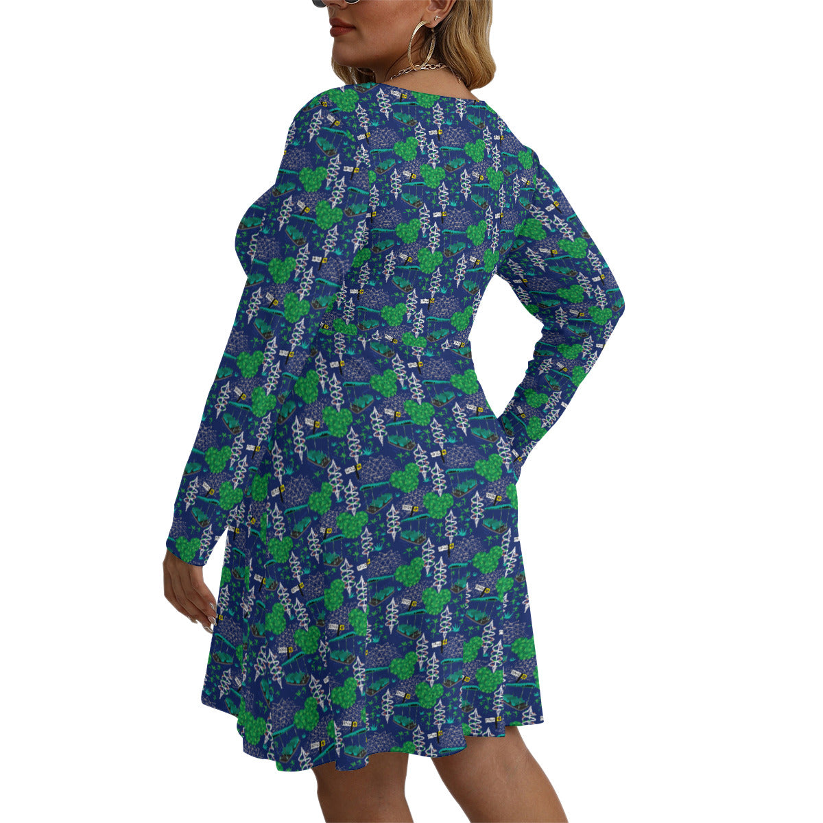 Living With The Land Plus Size Women's V-neck Long Sleeve Dress