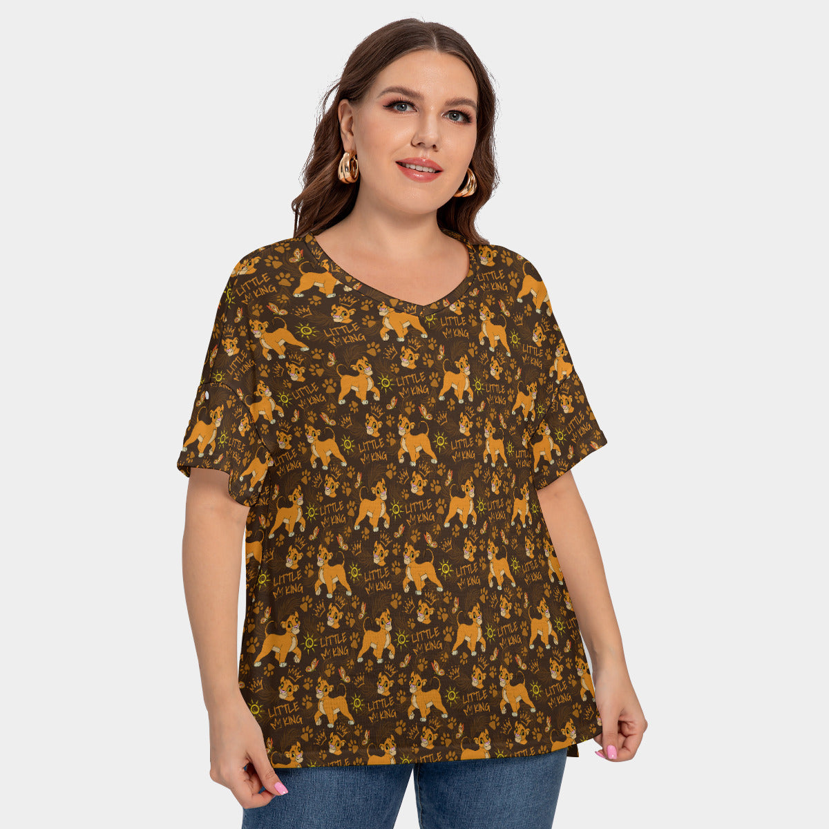 Disney Lion King Little King Women's Plus Size Short Sleeve T-shirt With Sleeve Loops