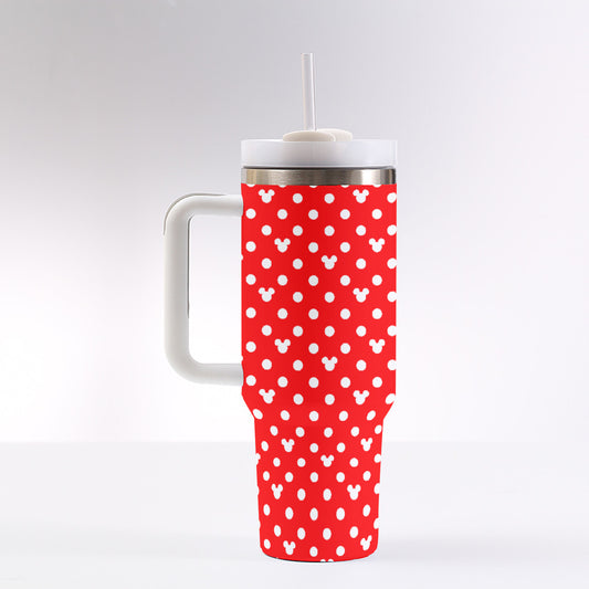 Red With White Mickey Polka Dots 40 oz Tumbler With Handle