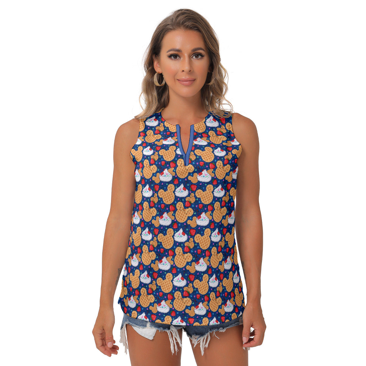 Waffles Women's Sleeveless V-Neck Top