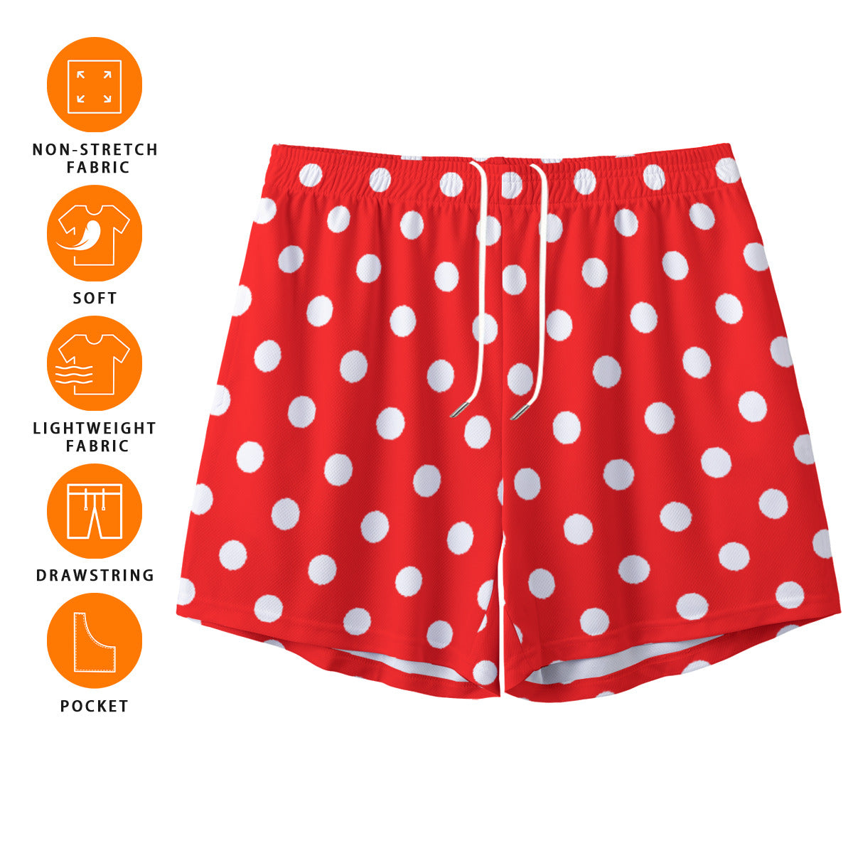 Red With White Polka Dots Unisex Pocket Shorts