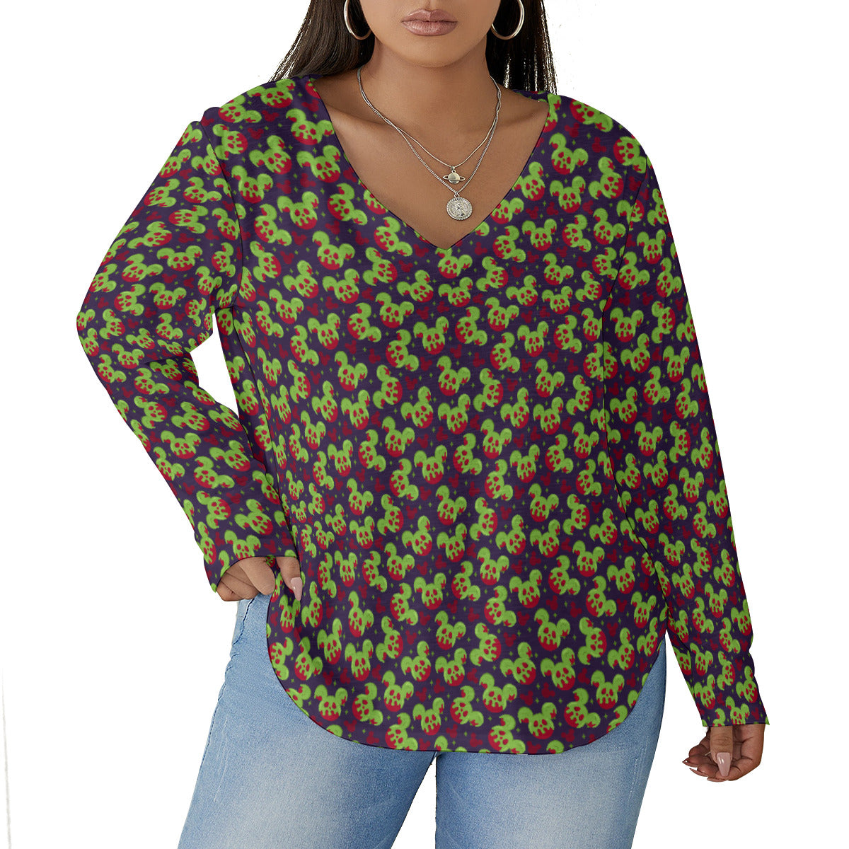 Magical Evil Apple Women's Plus Size V-Neck T-Shirt With Curved Hem