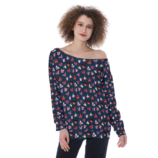 Mickey Flags Oversized Women's Off-Shoulder Sweatshirt